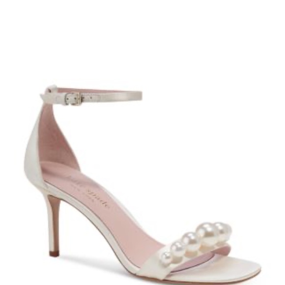 Kate Spade Avaline Cream Pearl-Adorned Ankle Strap Heels - Picture 1 of 13